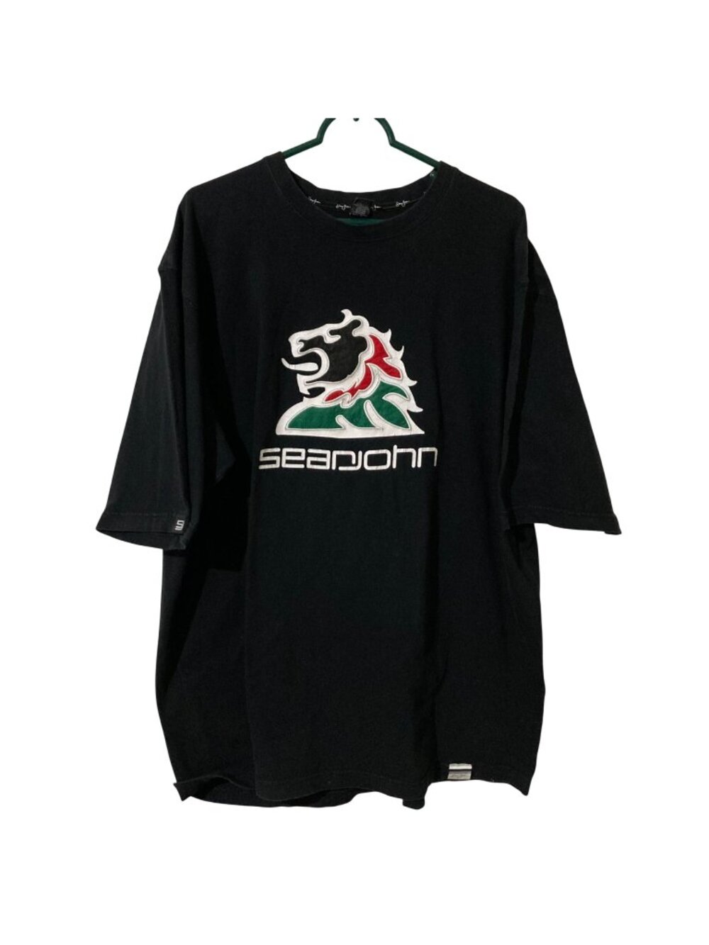Sean John XXL Black T-Shirt With Lion Logo Embroidery Vintage Streetwear Y2K